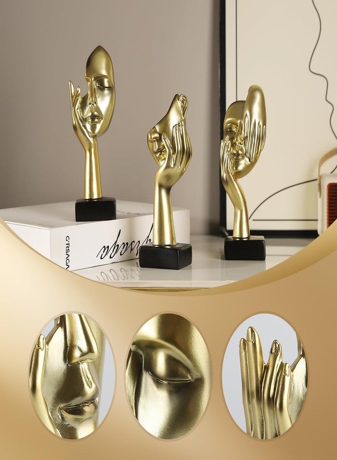 Magicsculp Modern Living Room Decoration - Gold Abstract Sculpture Decor For Shelves, Thinker Statues Set Of 3, Resin Face Knick Knacks Home Decor For Office Bookshelf, Shelf Side, Table, Gift For Friends - Image 4